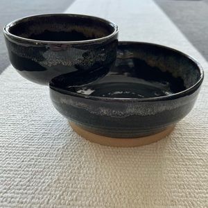Handmade black chip & dip ceramic bowl